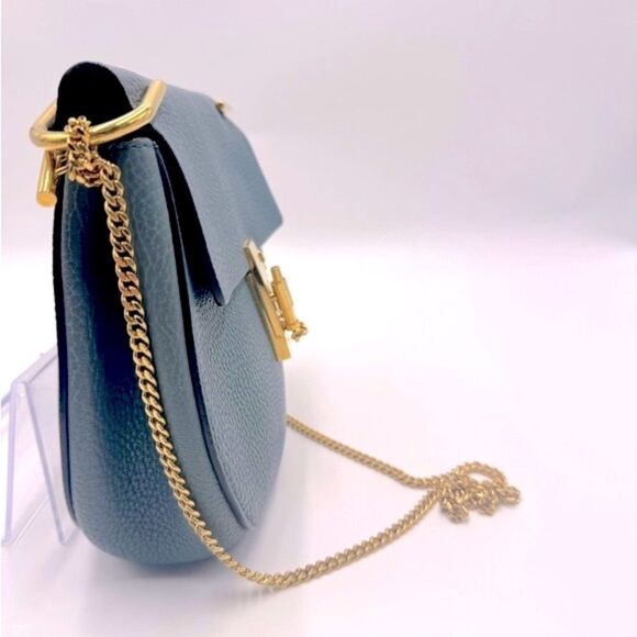 Chloe Drew Medium Cloudy Blue Pebbled Leather Shoulder Crossbody Bag Preloved - Picture 3 of 11